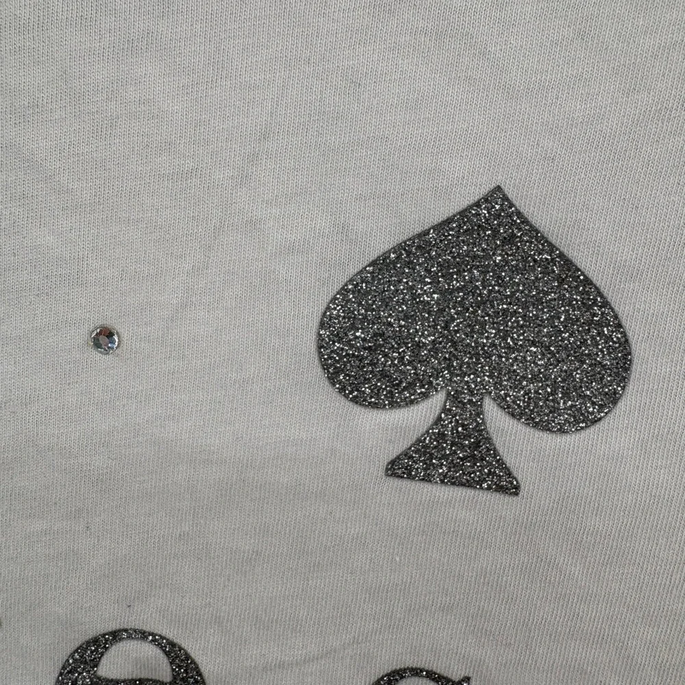 Kate Spade T-Shirt Women M White Glitter Logo Rhinestone Polka Dot Tee